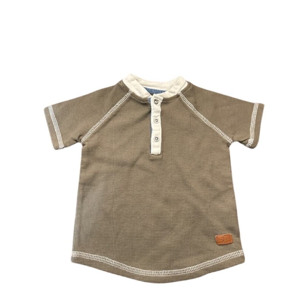 7 For All Mankind Olive Green Waffle Knit Short Sleeve Shirt Baby Boys 18M